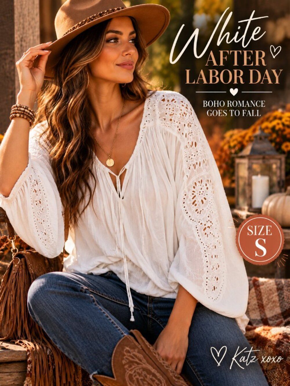 Young Fabulous & Broke White Eyelet Peasant Top Boho Balloon Sleeve Small Blouse